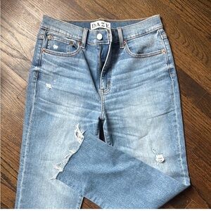 Sundaze Raw Hem High Waist Crop Straight Leg Jeans Marina Vintage Blue 29